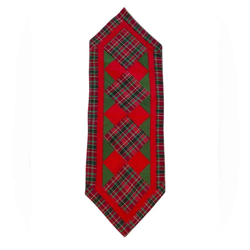 Quilted Holiday Christmas Table Runner Plaid Handmade 41